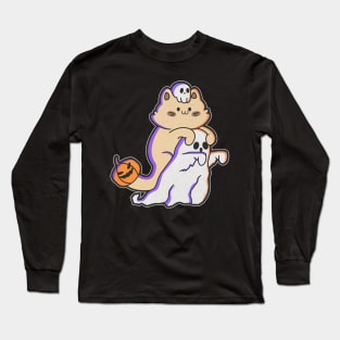 cute cat riding ghost Long Sleeve T-Shirt